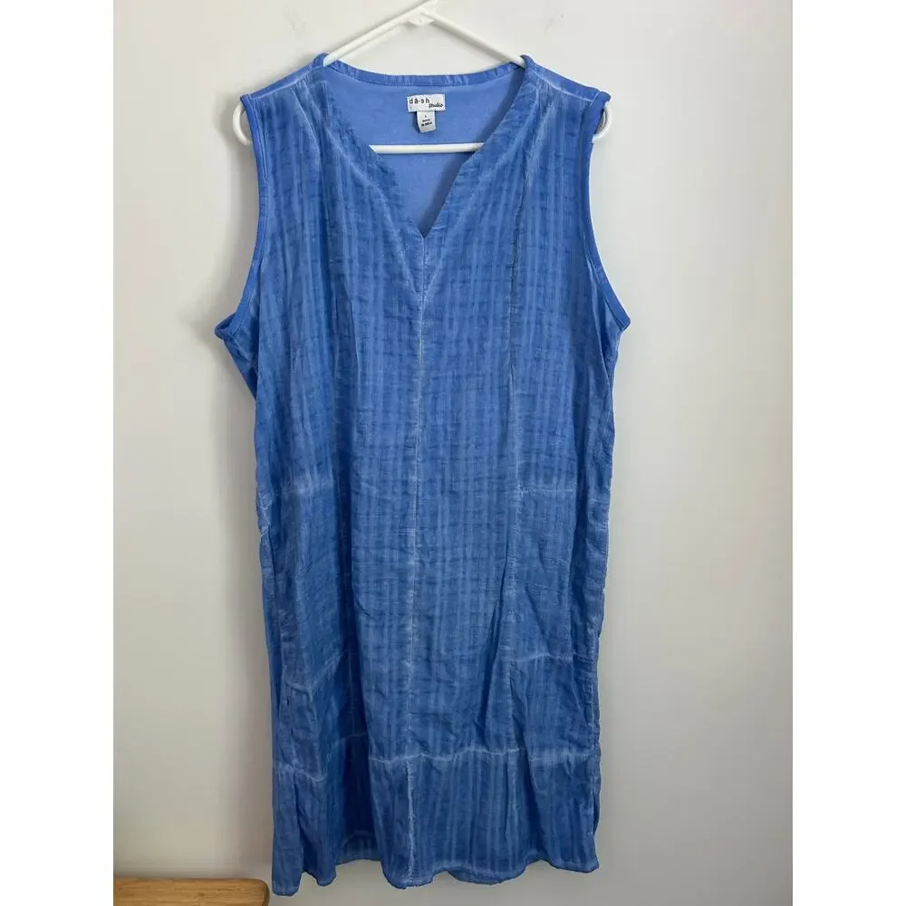Dash Studio Blue Sleeveless V‑Neck Dress Women’s Large – Casual Summer Style - Picture 3 of 8